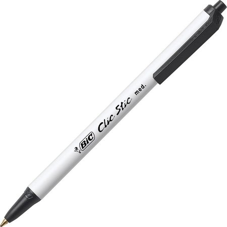 BIC Clic Stic Pen, Medium Point, 24/BX, Black Ink/White Barrel PK BICCSM241BLK